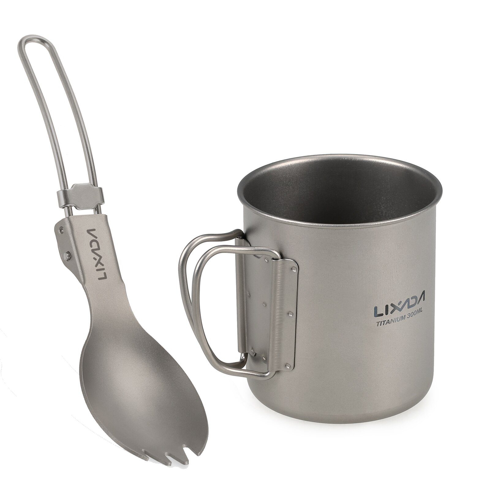 Lixada-taza de agua portátil para pícnic, taza de titanio ultraligera para exteriores, con mango plegable, 300ml / 350ml / 550ml / 650ml: 300ml Con Spork