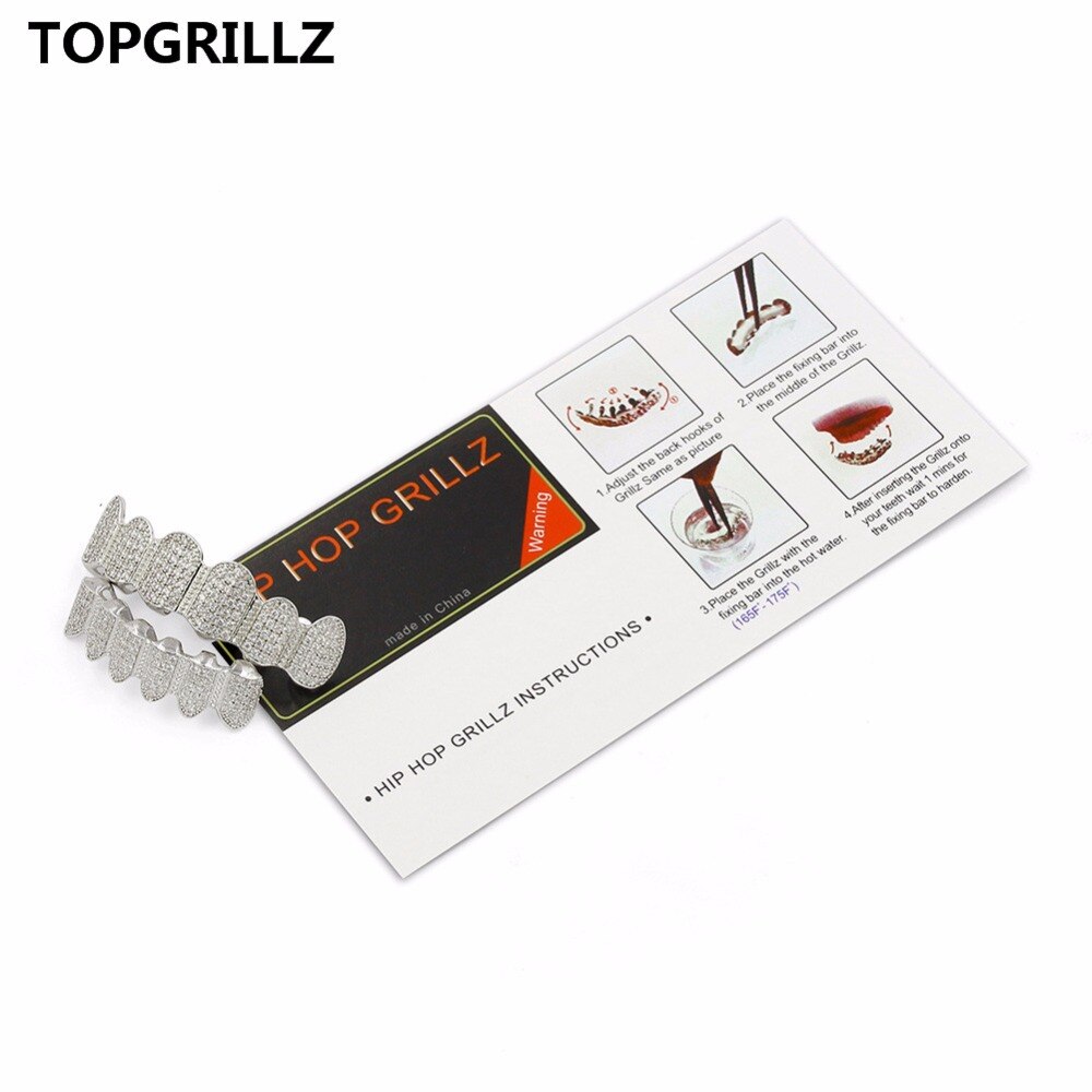 Topgrillz Classic 6/6 Hip Hop/Punk Tanden Grillz Set Goud Zilver Kleur Top &amp; Bottom Grills Dental Mond Caps cosplay Party