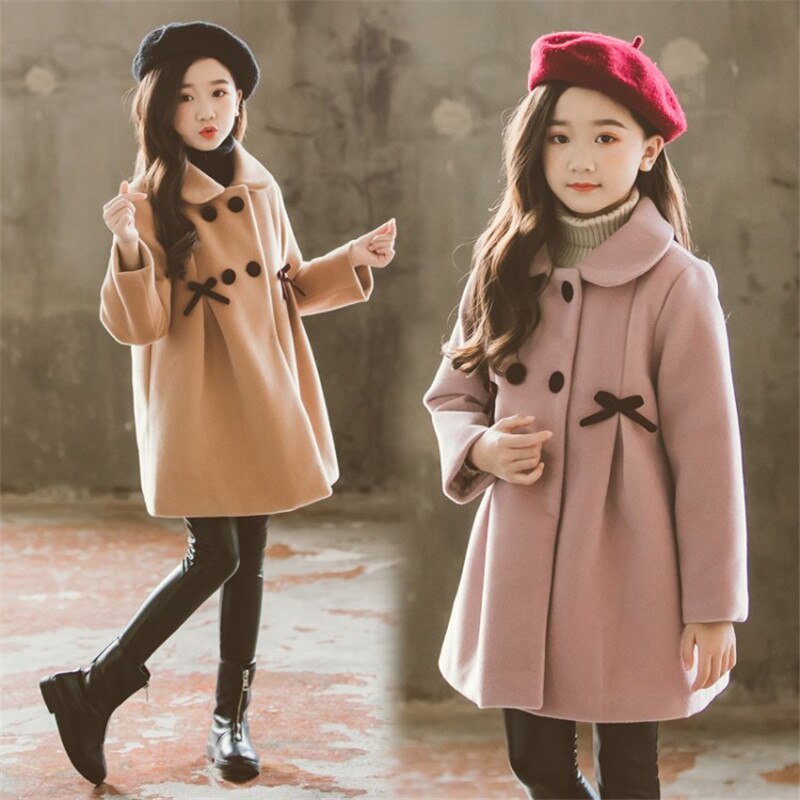 Autunno Giacche Invernali per le Ragazze di Lana Outwear Caldo Delle Ragazze di Modo Dei Vestiti Dei Bambini Cappotti Dei Bambini Dei Bambini Vestiti 4 6 8 10 12 13 anni