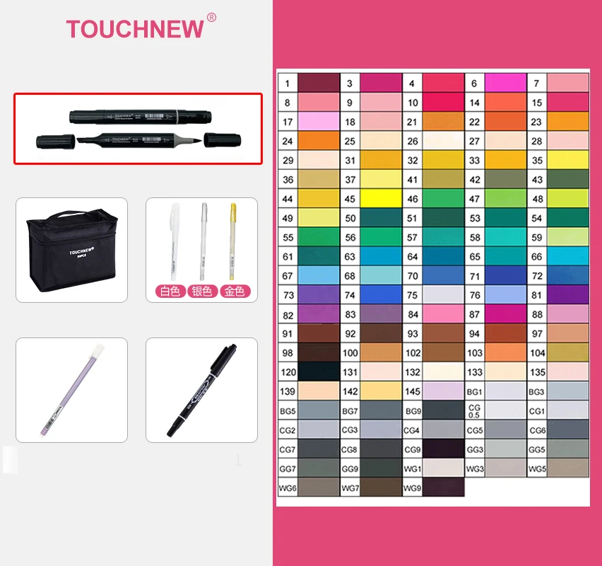 TOUCHNEW Marker 6/12/30/80/168 Farben Sanft Bürste Marker Kuli einstellen Alkoholbasierter Marker Manga Zeichenpinsel einstellen Schulkunstbedarf