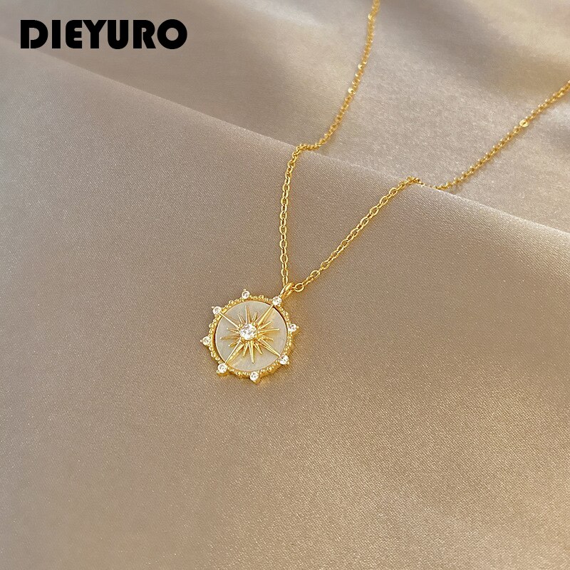 Dieyuro ruostumaton teräs persoonallisuus geometrinen zirkoni kaulakoru kuori kukka riipus hong kong tyylinen solisluu ketju