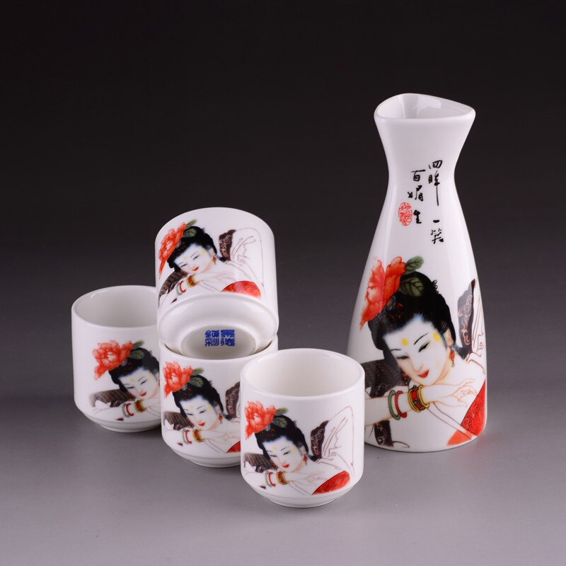 5 stk keramisk sake sæt japansk vin sæt vintage vinflaske flagon spiritus spiritus drinkware kopper bar sæt til hjem far: Stil 3
