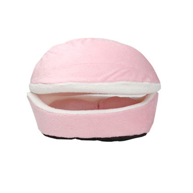 Lit Hamburger en coton pour chat, doux, coupe-vent, amovible, pour animal domestique, sac de couchage, grotte à câlin, petit chien: Pink / M 52x40x30cm