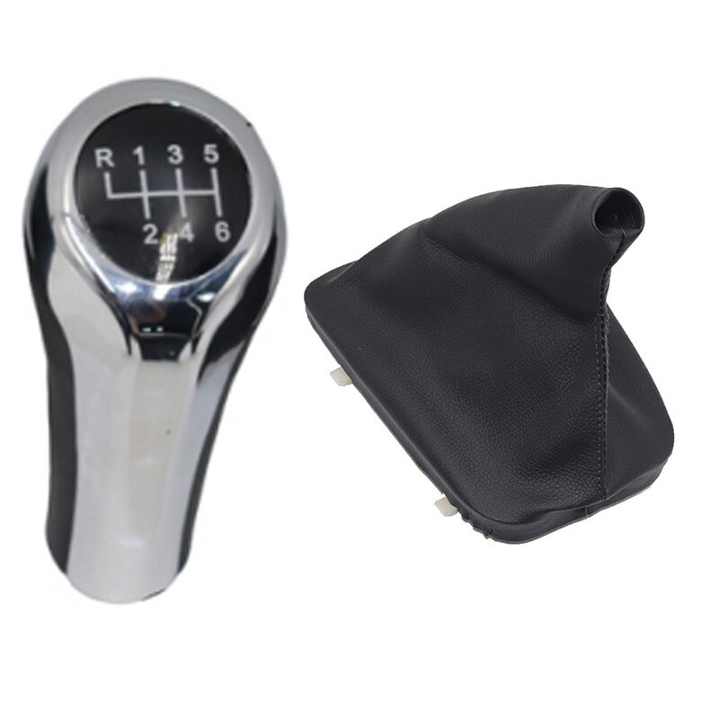 Chroom & Lederen Auto Shift Pookknop Hendel Gaitor Boot Cover Voor Bmw 3 Serie E46: 6 speed chrome
