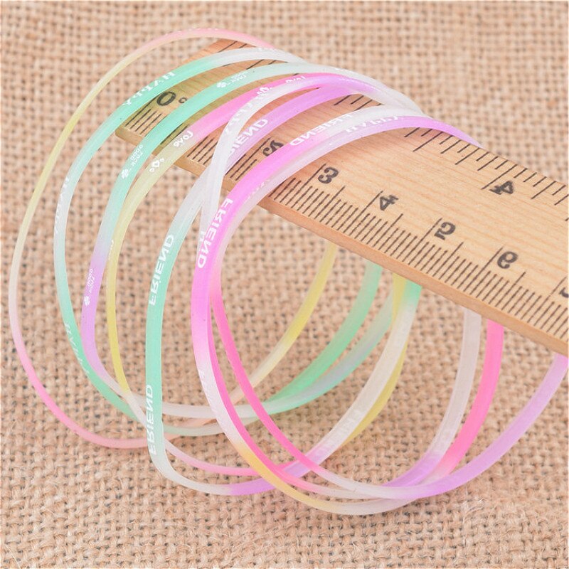 Light Color Happy Printing Letters Luminous Silicone Sports Bangle Bracelet Ladies Fluorescent Rubber Volleyball Wristband Brace