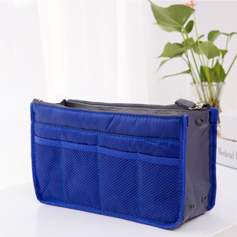 Travel Organizer Insert Bag Women Nylon Organizer Handbag Purse Large Lady Makeup Cosmetic Bag Female Wash Bag: Blue