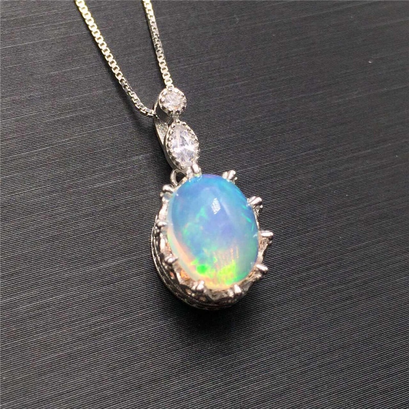 LeeChee Opal Pendant for Women Anniversary 7*9MM Genuine White Opal Gemstone Necklace Fine Jewelry Real 925 Sterling Silver