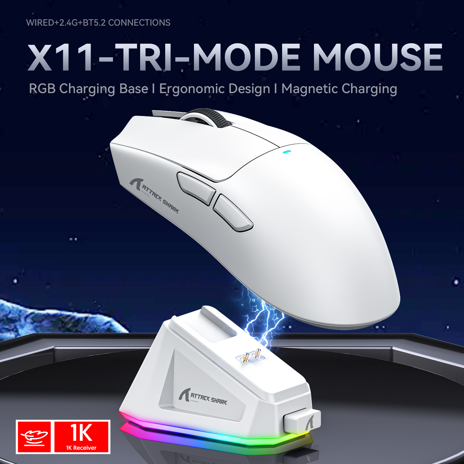 Ratón para juegos Attack Shark X11/X6/X2/X2Pro, RGB magnético PAW3395, conexión triple modo Bluetooth, ratón inalámbrico para jugadores, DPI ajustable