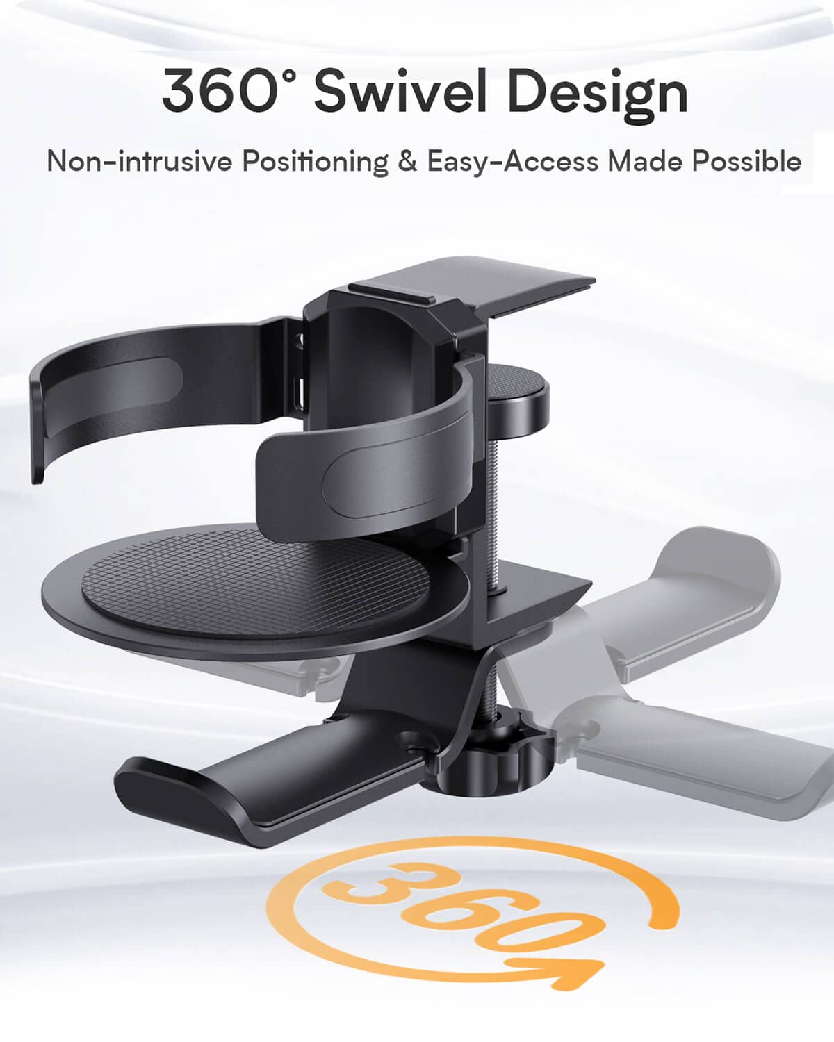 Bureau bekerhouder zwart 2 in 1 - onder tafel hoofdtelefoonhouder mechanisch telescopisch anti-lek bekerholster, 360 ° Rotatiehanger A