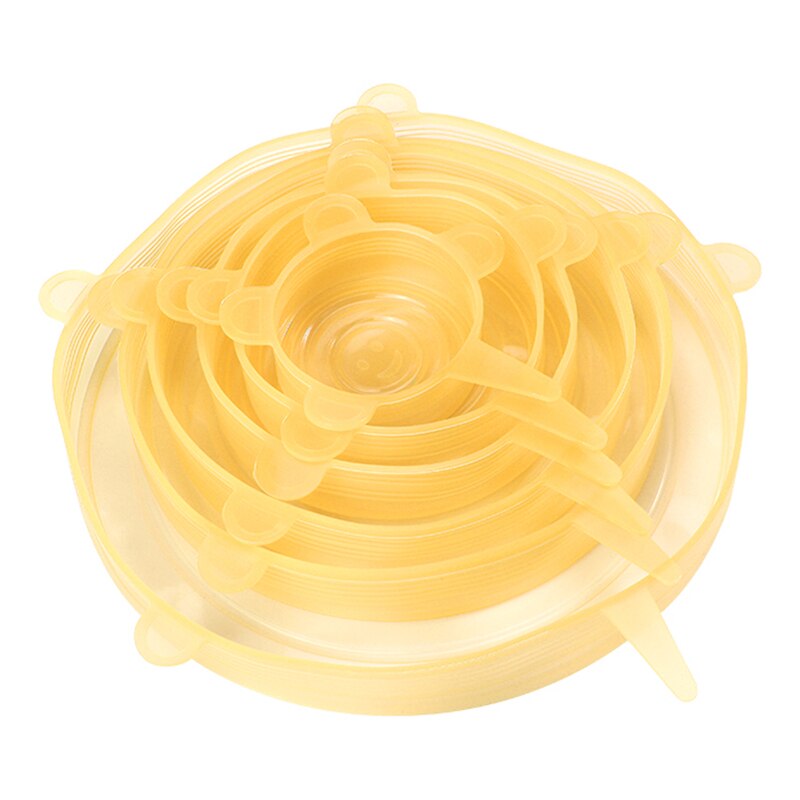 6 pièces/ensemble couvercle universel en Silicone alimentaire couvercles extensibles en Silicone pour ustensiles de cuisine: 6pc Yellow