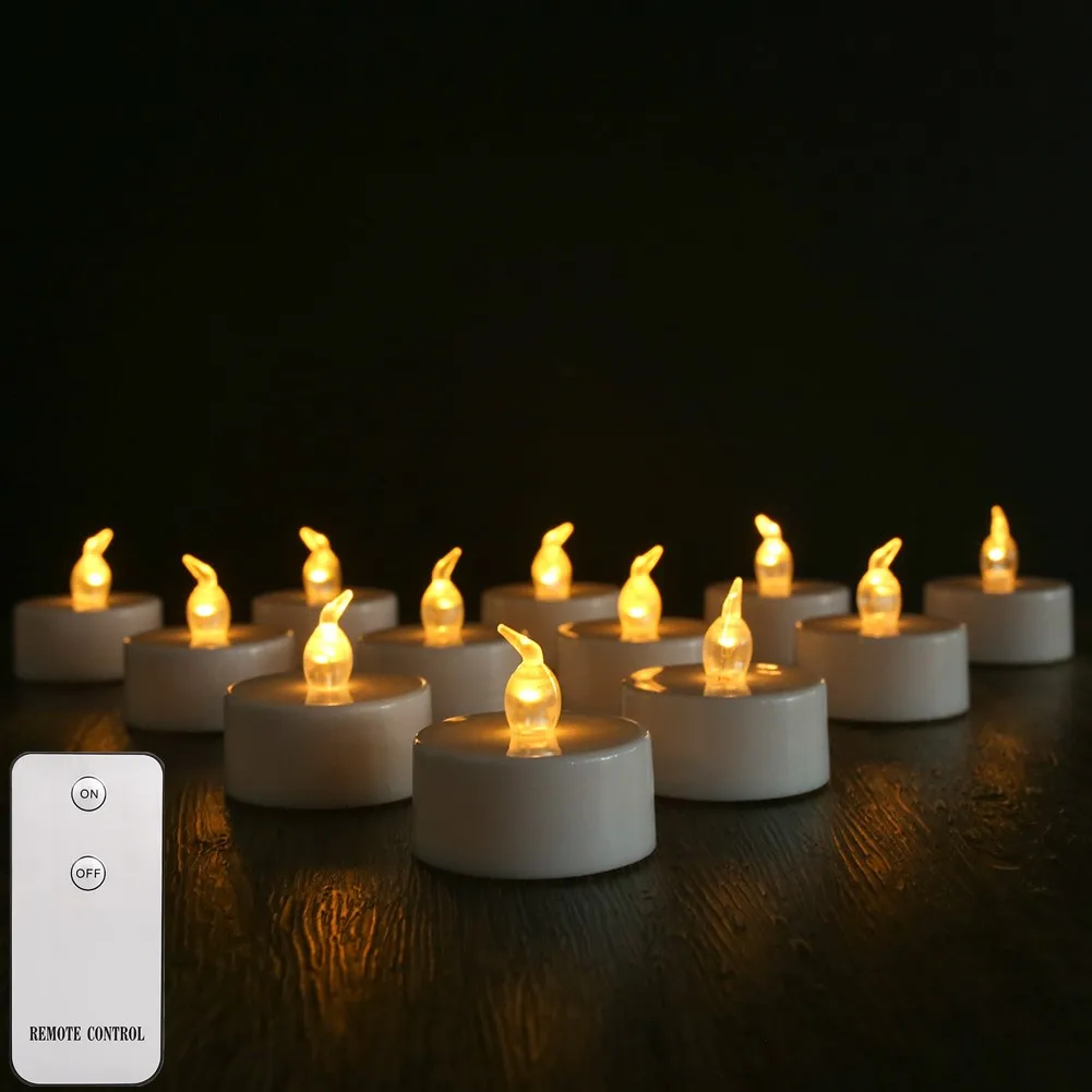 Vela electrónica LED sin llama con Control remoto, iluminación LED con llama parpadeante, luces de té, decoración del hogar de Navidad y Halloween: changeable