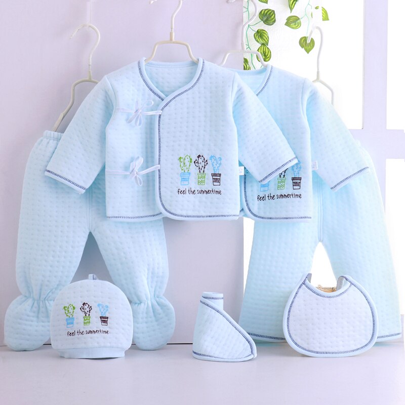 (7 Stks/set) pasgeboren Baby 0-3M Kleding Natuur $ Heathy Baby Jongen/Meisje Kleding 100% Katoen Cartoon Ondergoed, 207087: Blauw