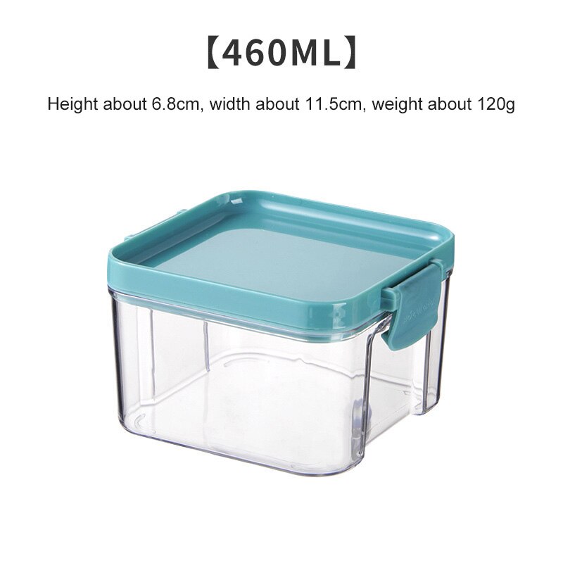 4 Different Capacity Plastic Sealed Cans Kitchen Organizer Storage Box Transparent Food Canister Keep Fresh Clear Container: Green 460ml