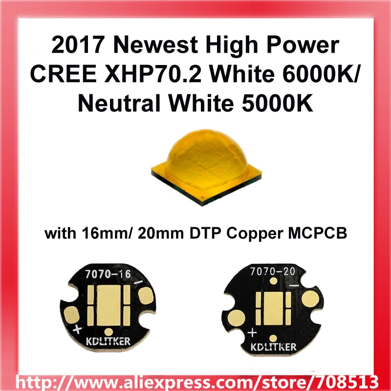 neueste Hohe Leistung Cree XHP70.2 Weiß 6000 Karat/neutral weiß 5000 Karat LED-Emitter mit 16mm/20mm DTP Kupfer MCPCB (1 stück)