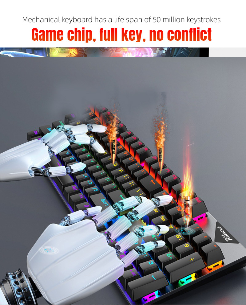 104Key Wired Mechanical Keyboard Mouse Waterproof Set 800-1600DPI Switching USB RGB Backlight Light For Gaming Office Typing