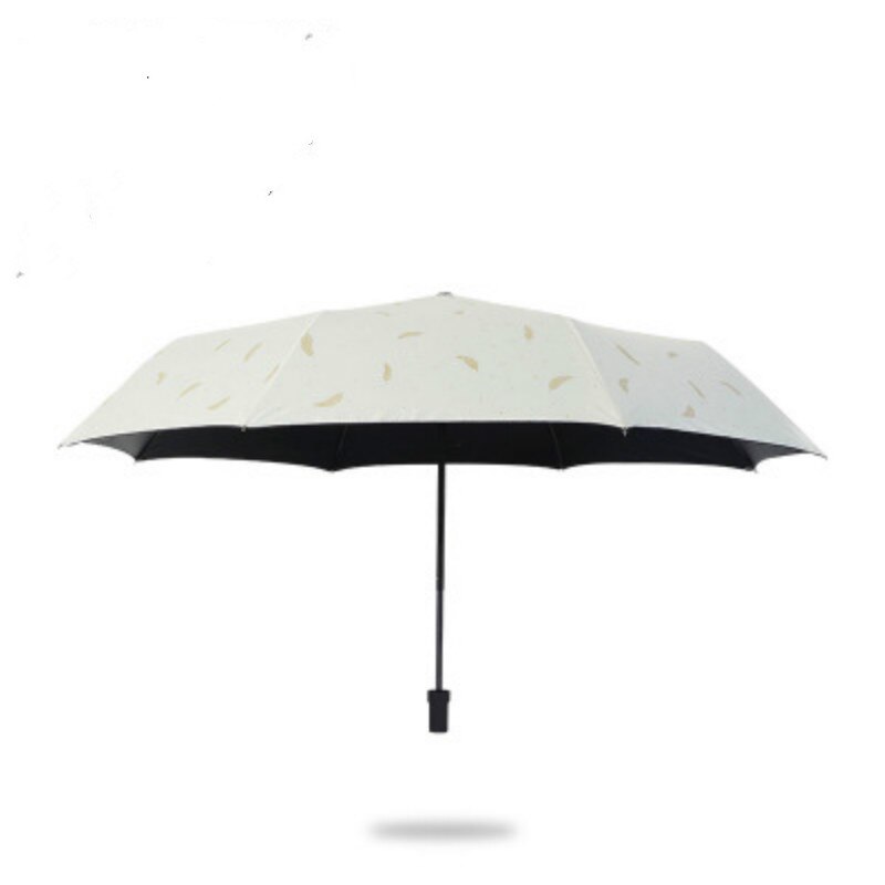 Large Size Sun Umbrella Folding Umbrella Sun Protection UV Men and Women Black and white feather pattern: White