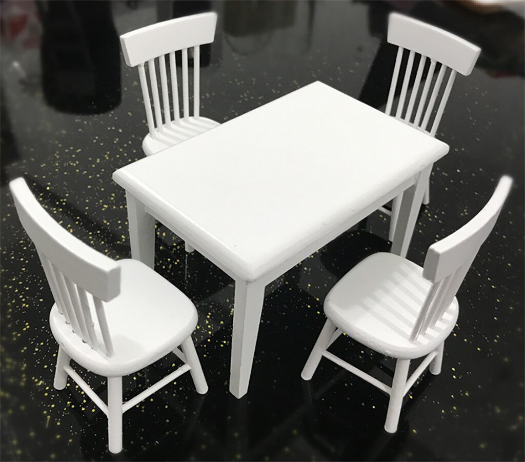 Miniature Rocking Chair Wooden Furniture Model Set Doll House Simulation Mini Furniture Chair With Armrests Fast: White  4X