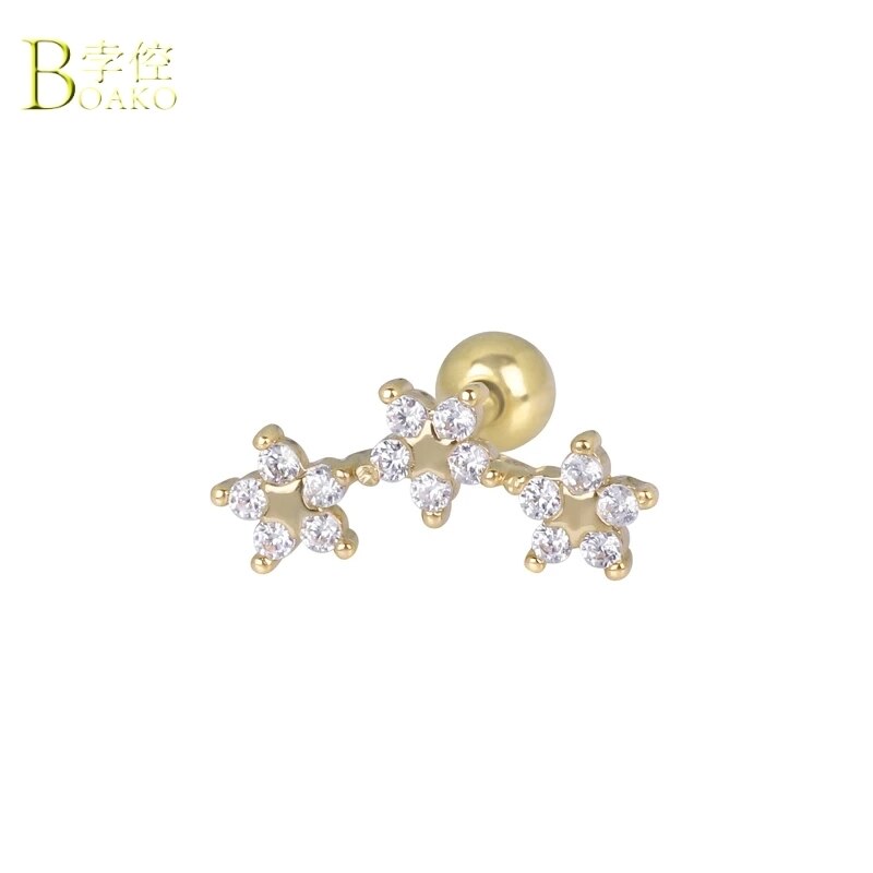 Boako 925 Sterling Zilver Single Stud Oorbellen Voor Vrouwen Zirkoon Oorbel Piercing Kraakbeen Aretes Oorbellen Pendientes Sieraden: Gold Color