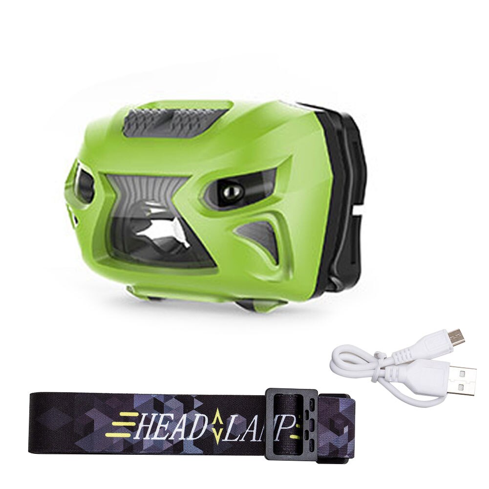 LED Sensor Headlamp USB Rechargeable Headlight Waterproof Head Light for Camping Cycling Fishing JHP-Best: Green