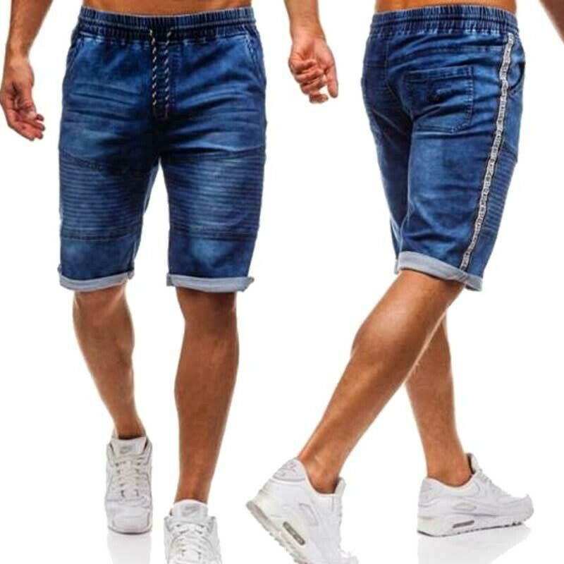 Mænds bomuld tynde denim ruched korte bukser sommer mænd afslappet lavtaljede korte jeans shorts stretch bukser