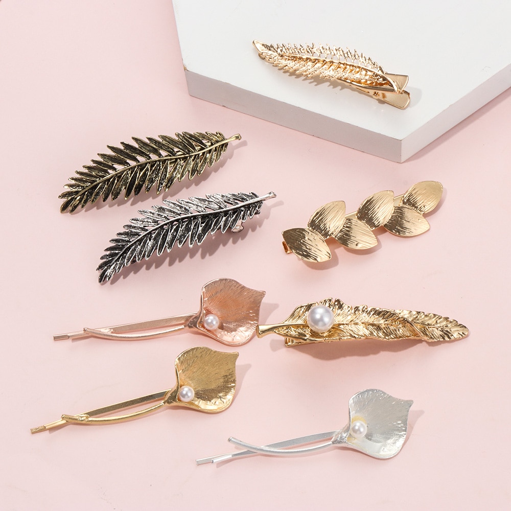 Vintage perlebladformede hårspænder til kvinder metal hårnåle guldstjerner bladfjer hårspænder bryllupsfest hårtilbehør