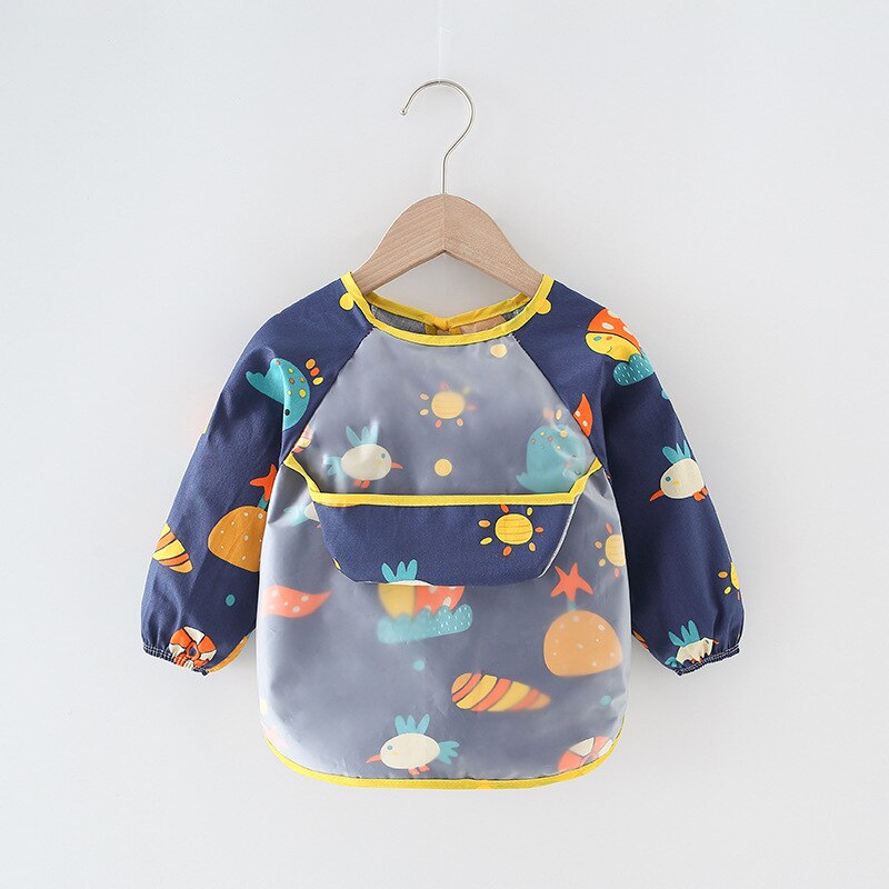 Infant Essen Kinder Zeichnung Lange Kurzarm Schürze Baby Bandana Lätzchen Nette Cartoon Lätzchen Wasserdichte Baby Selbst Fütterung Bib: 9Blue Planet