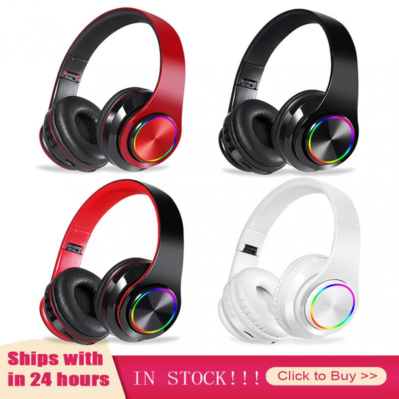 Centechia B39 Over-Ear Headphones - Bluetooth 5.0, HiFi Bass, TF Card Slot, LED Light, Mic