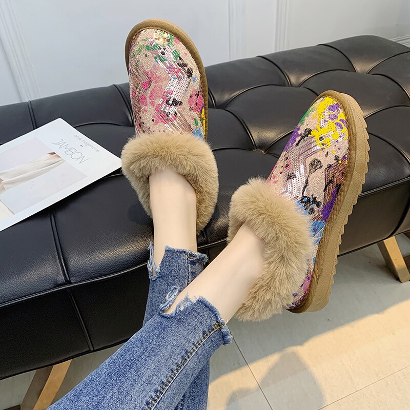 Studenten Naakt Laarzen vrouwen Snowboots Meisjes Warm Katoenen Schoenen Vrouwelijke Thicken Pluche Winter Flats Grijs Zwart beige