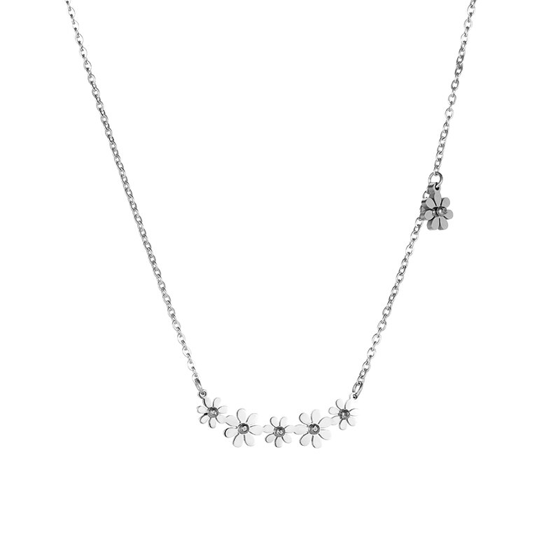 Ghidbk Koreaanse Drie Kleuren Sun Flower Daisy Hanger Dunne Ketting Voor Vrouwen Rvs Non Vervagen Dainty Choker Ins 2022: Silver