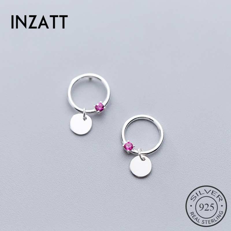 Inzatt Echt 925 Sterling Zilveren Rode Zirkoon Geometrische Ronde Stud Oorbellen Voor Mode Vrouwen Party Ol Fijne Sieraden