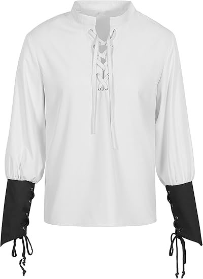 Camicia da uomo medievale rinascimentale con lacci Camicia da pirata Steampunk vintage a maniche lunghe Costume da vichingo