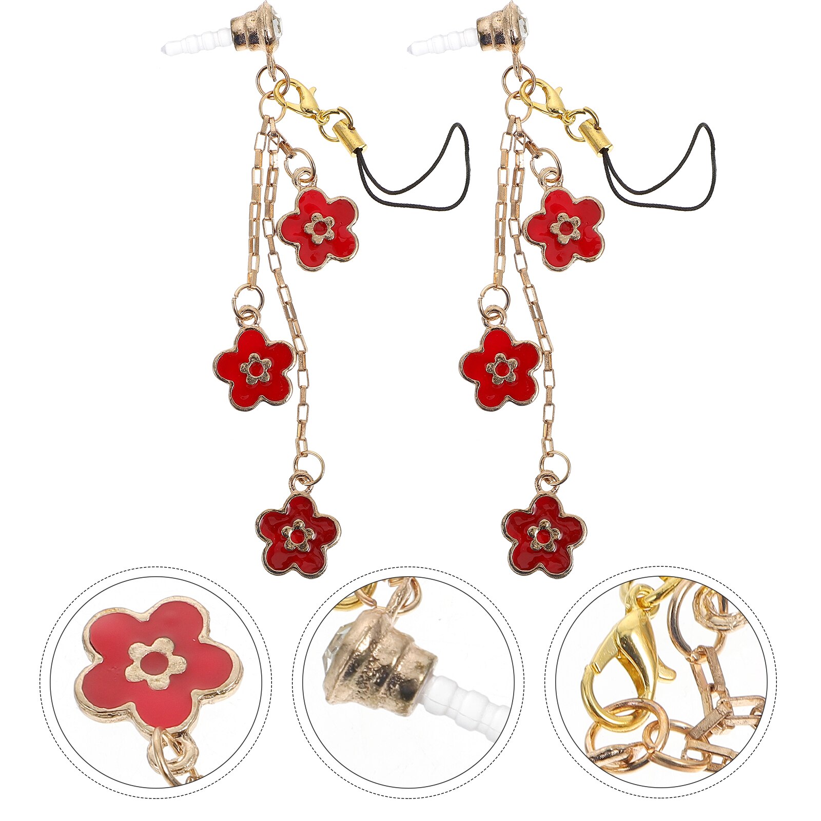 2 pcs delicate earphone jack pendants anti-dust plugs 3.5 mm headphone plugs: Red