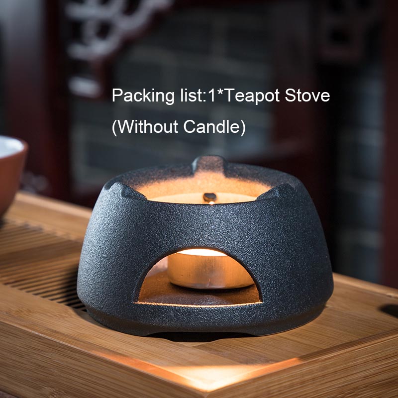 Zen Japanese Style Candle Heating Base Vintage Coarse Pottery Tea Pot Insulation Base Ceramic Kung Fu Tea Set Warmer Accessories: Round