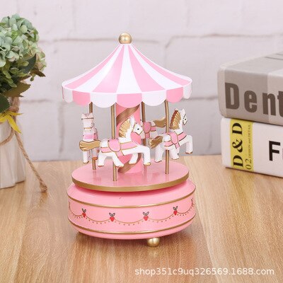 Merry Go Round Music Box Geometric Baby Room Decoration Unisex Wooden Christmas Horse Carousel MusicBox birthday ado: n