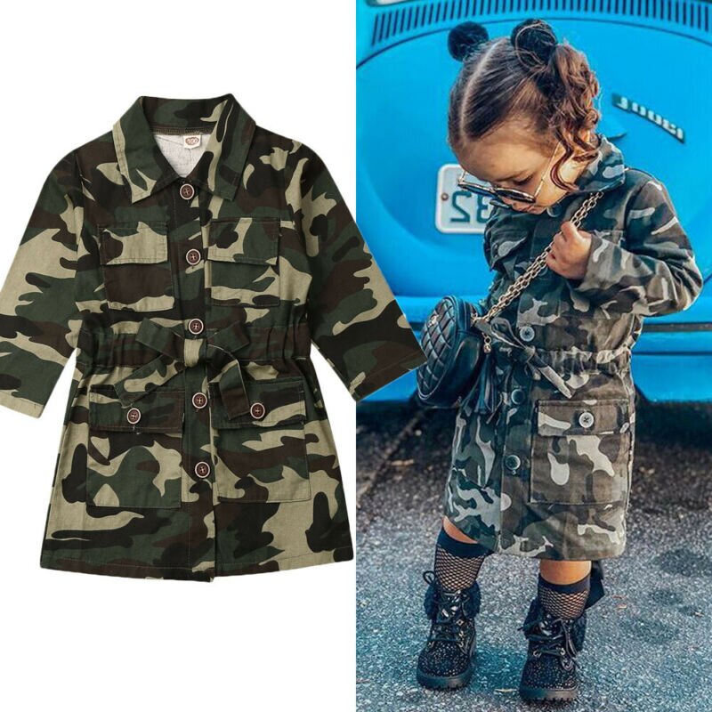 Peuter Kids Baby Meisje Lange Mouw Camouflage Jas Casual Knie Jas Uitloper
