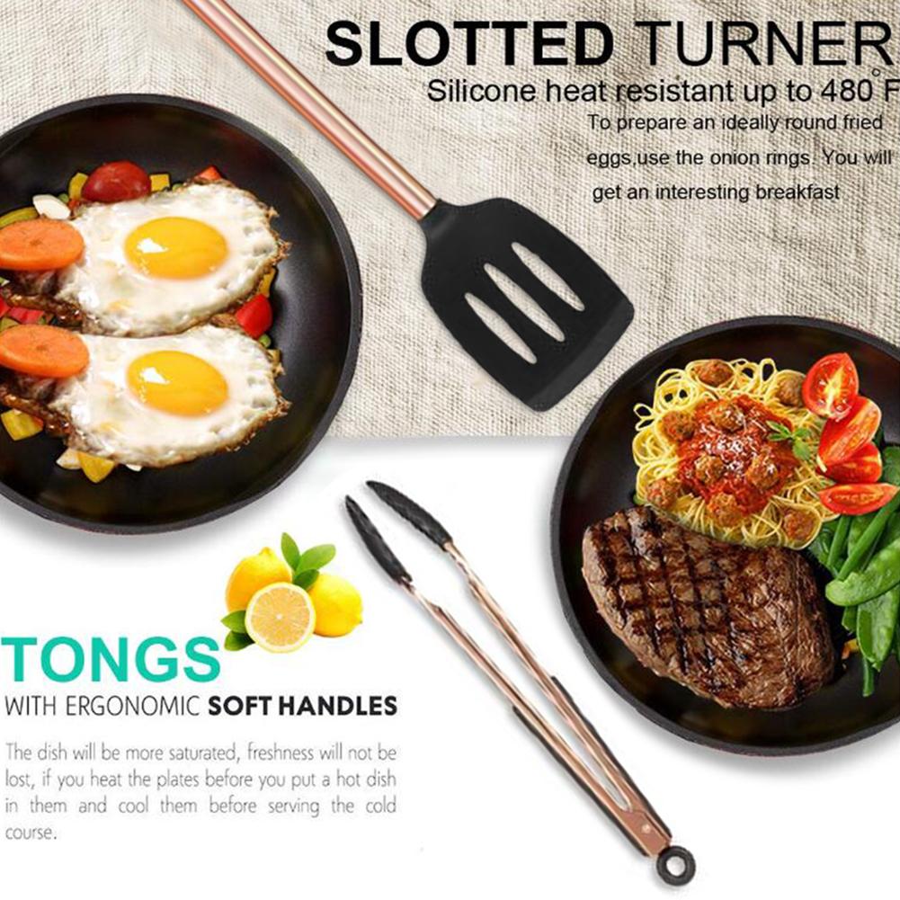 Set de cocina de silicona electrodomésticos cobre plateado mango 11 piezas cuchara antiadherente espátula juego de utensilios de cocina conjunto de utensilios para cocina 4