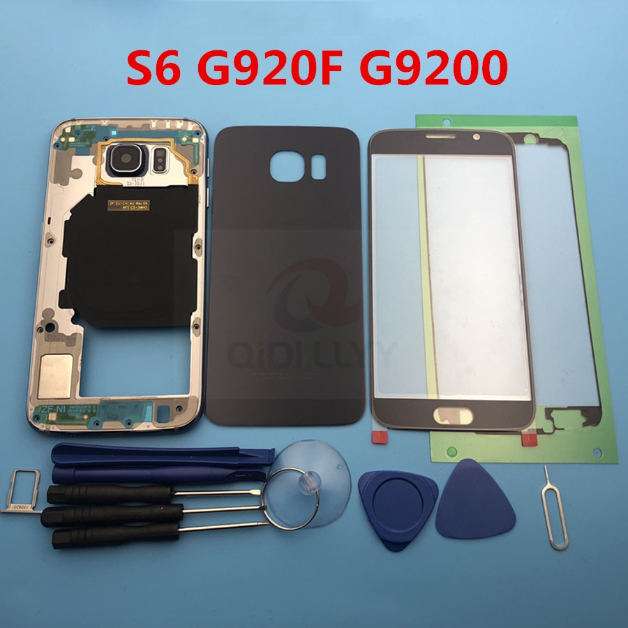 S6 Volledige Behuizing Cover Voor Samsung Galaxy S6 G920F G9200 Battery Cover + Midden Frame + Voor Glas Lens
