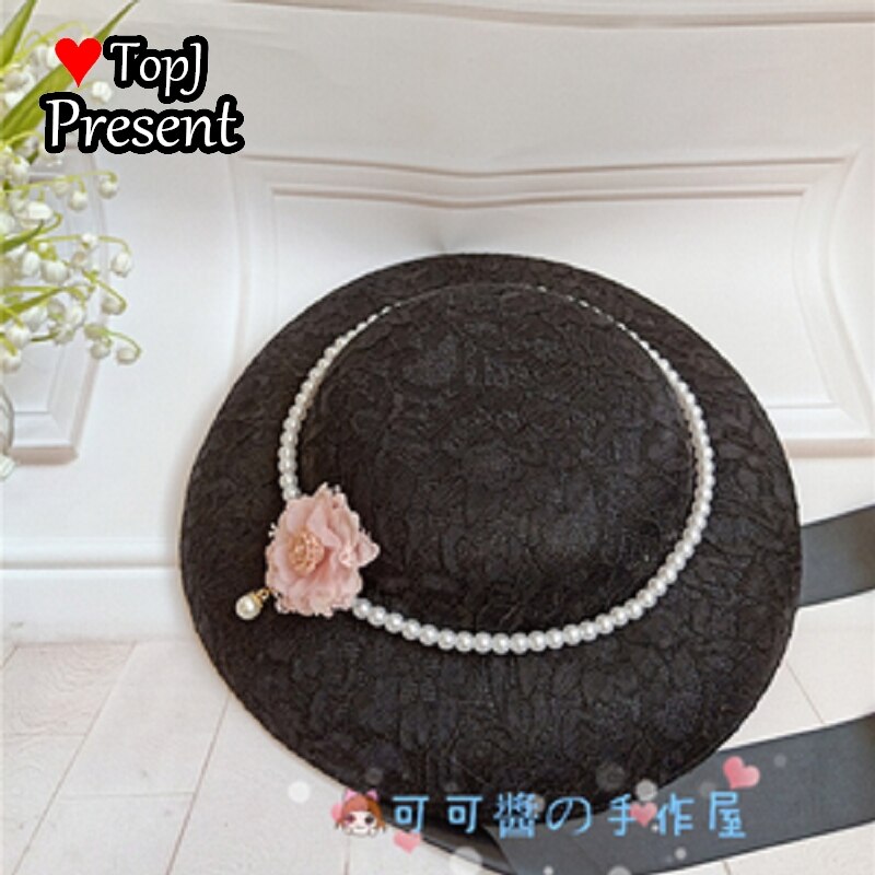 Lolita Hanyang eclectic hat retro linen flat hatGorgeous Hand made hat Ming Hanfu pearl bandage: black 3