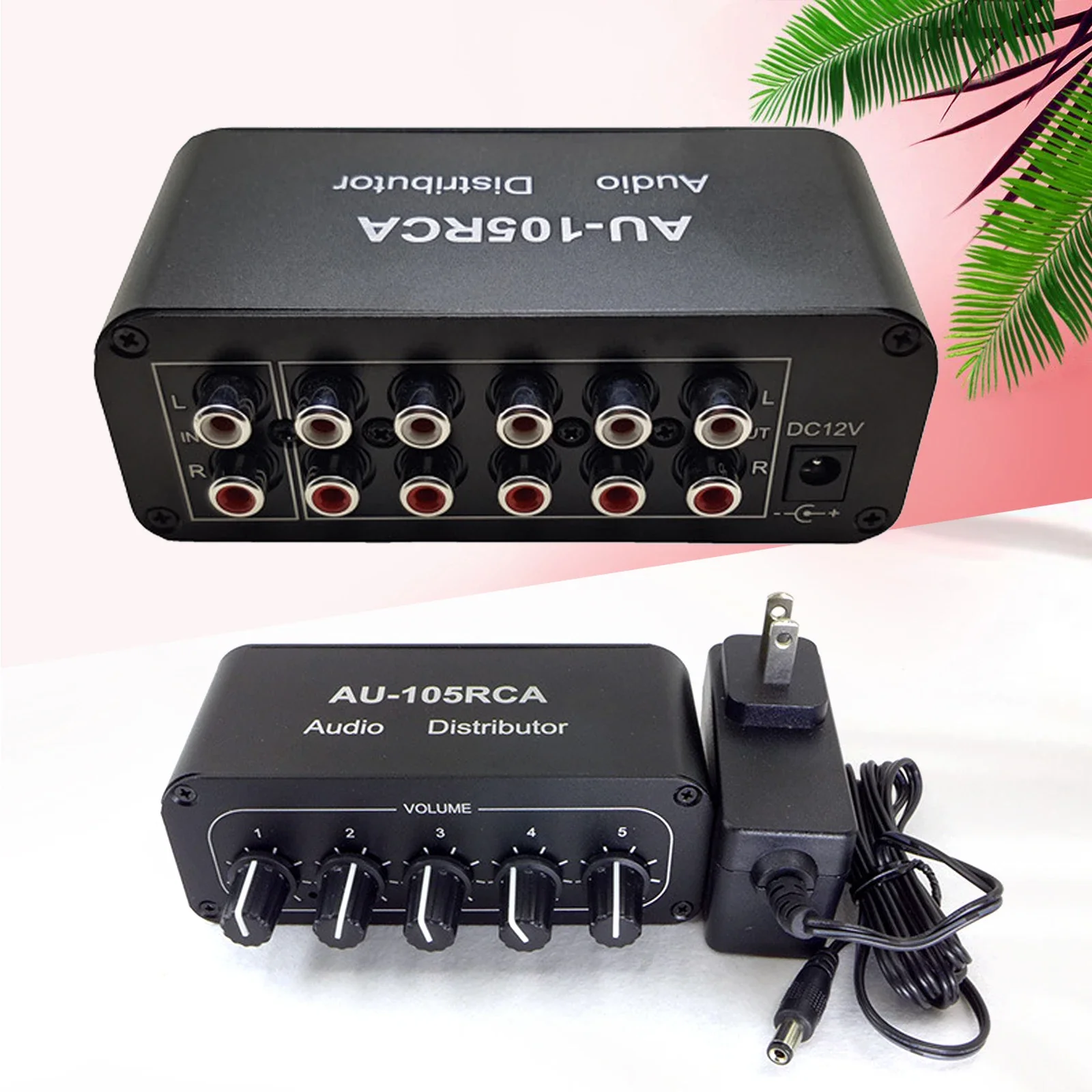 1-IN-5-OUT HiFi Stereo RCA Audio Splitter / Selector Tone Controller Portable Audio Switcher Box Mini Distributor US UK EU Plug