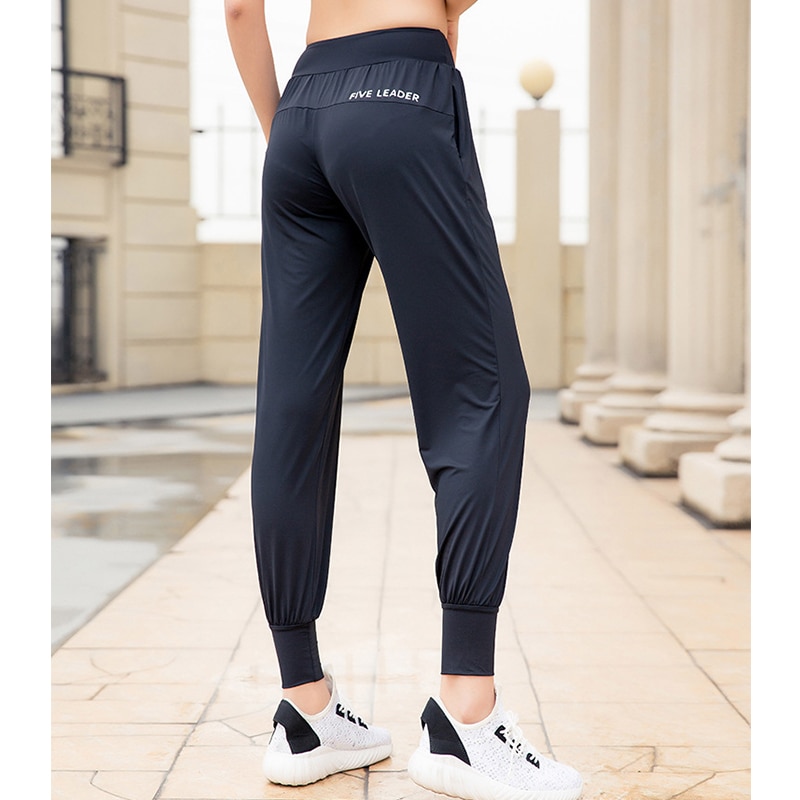 Wmuncc højstræk haremsbukser kvinder fitness løse åndbare joggerbukser træning sport yoga bukser 80%  nylon  + 20 spandex: Sort / L