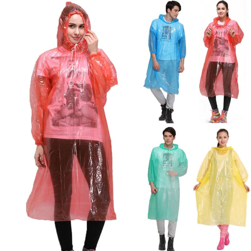 Chubasquero para adultos, impermeable, de plástico, desechable, Poncho para lluvia, capucha para mujer y hombre