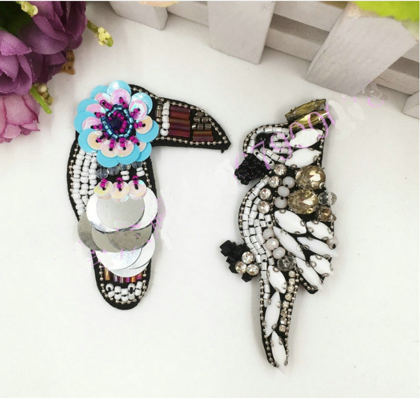 Vogel papegaai pailletten strass kralen broche patches applicatie naaien op kralen qpplique kleding schoenen tassen decoratie patch diy