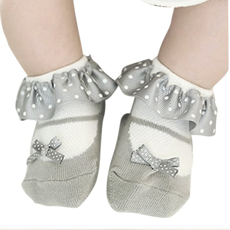 Sweet Toddler Baby Girl Slippers Bow Dots Princess Lace Soft Cotton Short Socks