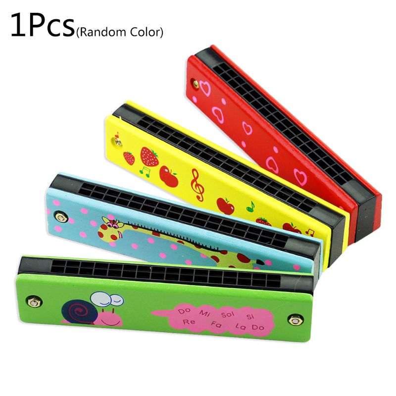 Harmonica à 16 trous en bois pour débutants, 5 pouces, jouet éducatif pour bébés et enfants, motif de dessin animé