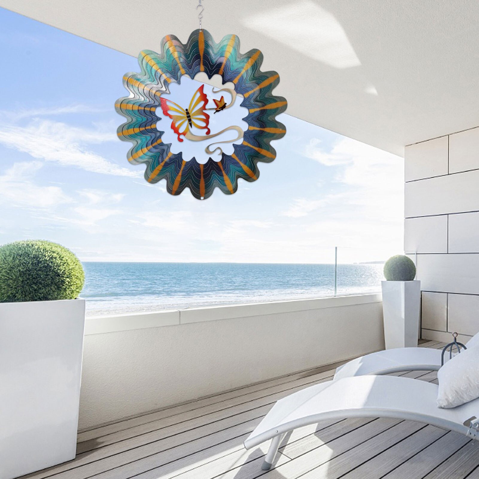 Molino de Viento - 30cm 3D Acero Inoxidable - Colgante Interior Exterior - Decoración Jardín Ventana