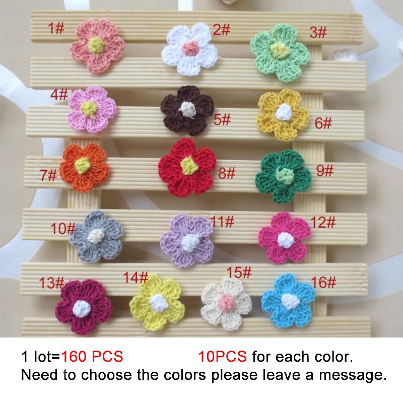160PCS 2.8cm Handmade Crochet Knitted Applique Patchwork DIY Needlework Sewing Accessories Cloth Paste Decoration 349