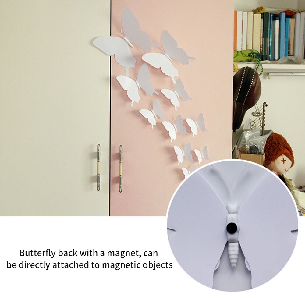12 stk 3d sommerfugl enkeltlag bryllup hjemmeindretning soveværelse væg klistermærke med magnet pvc bærbar stue køleskab diy mærkater