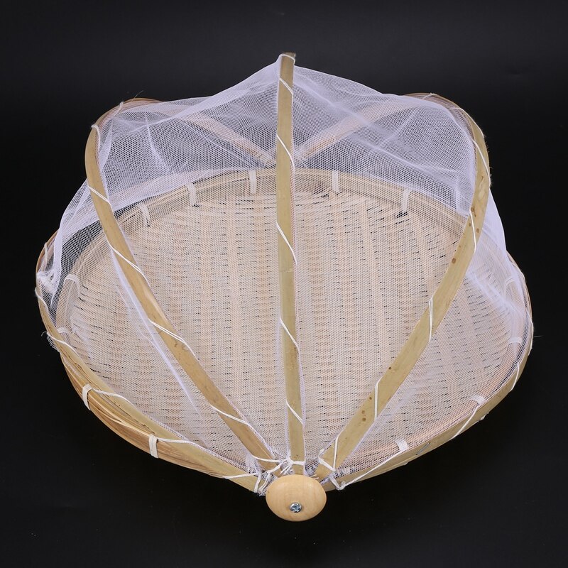 1Pc Hand Woven Bug Proof Basket Dustproof Picnic Basket Handmade Fruit Vegetable Bread Cover Wicker Basket With Gauze