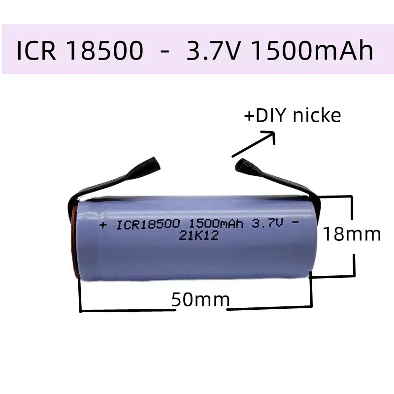 18500 Genopladeligt Lithium-Ion Batteri 1500mAh 3.7V med Nikkelark