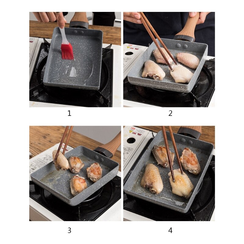 Retangulær omelet pande tamagoyaki ægpande, nonstick maifan sten, anti-skoldning håndtag til glas, el-gaskomfur